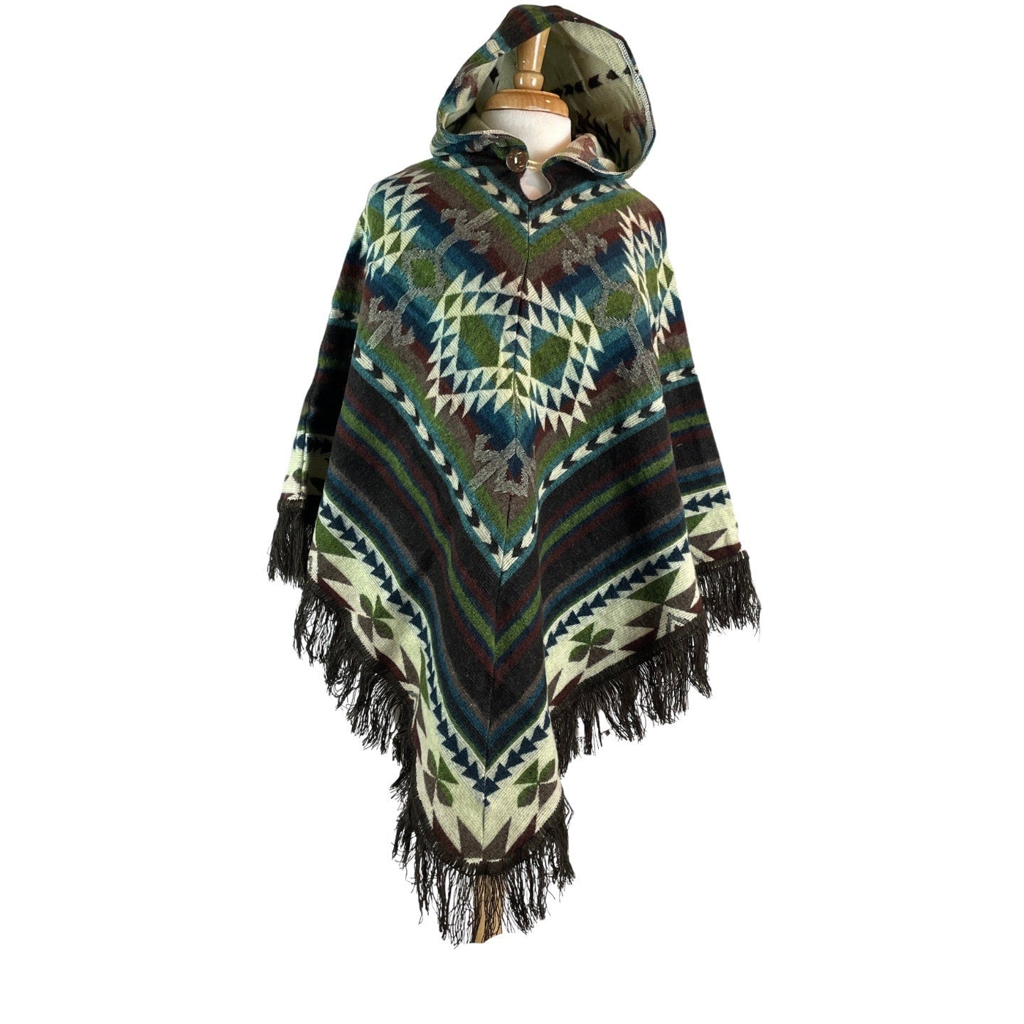 V-Shaped Alpaca Hooded Poncho |  Army Green Brown