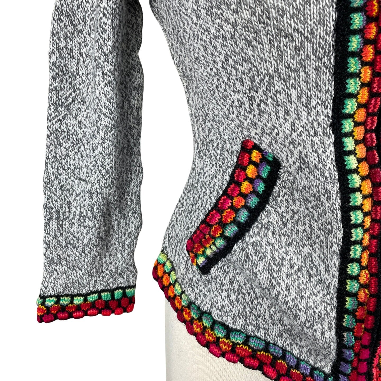 Soft Hooded Alpaca Sweater | Light Gray Colorful