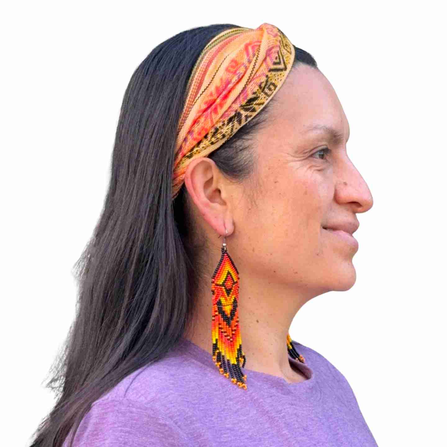 The Solara Cascade: Sacred Fire,  Hand-Beaded Saraguro Earrings