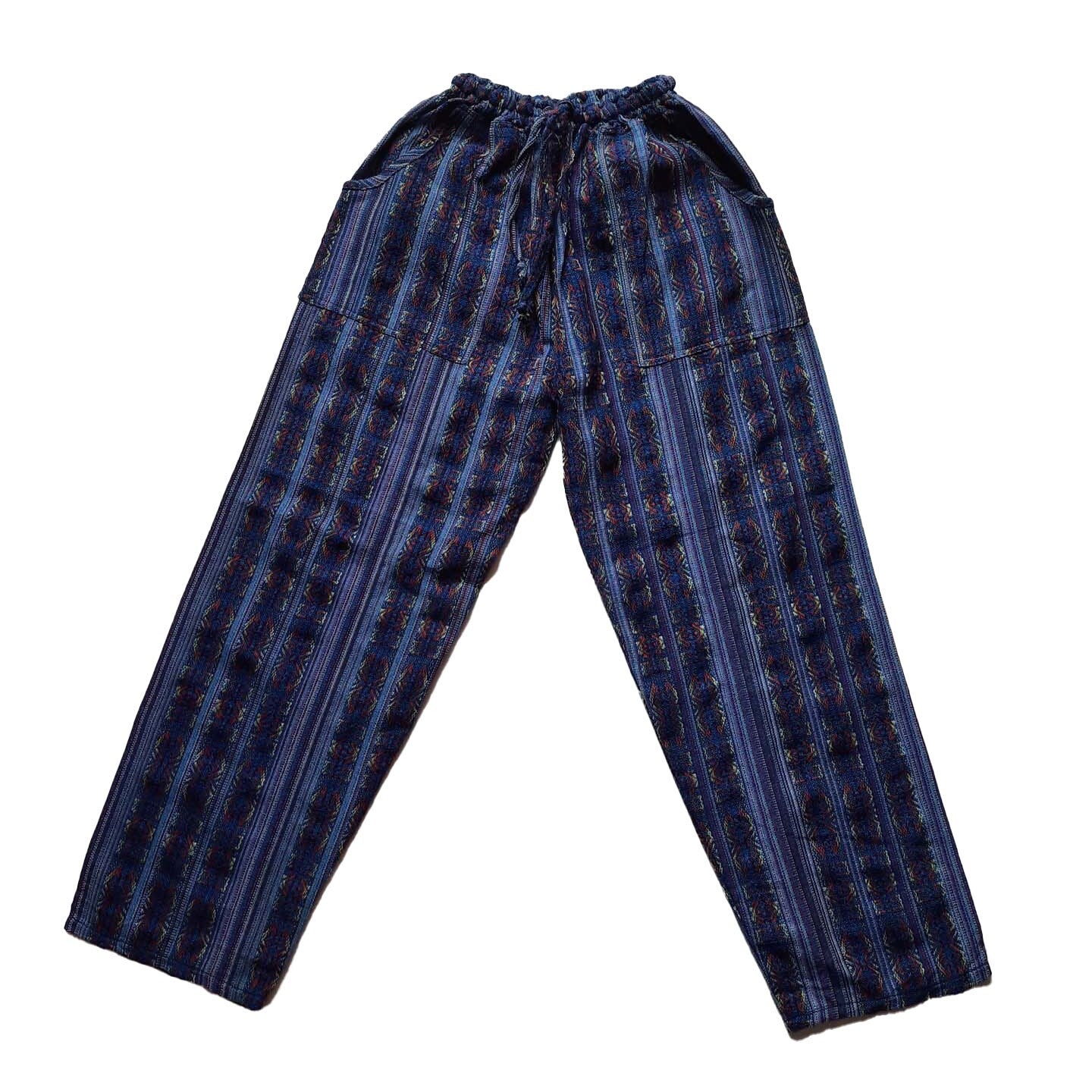 Pants Size L | Woven Mens Hippie Pants | Womens Pants with 4 Pockets | Loungewear | Blue Yellow | Father's Day Gift