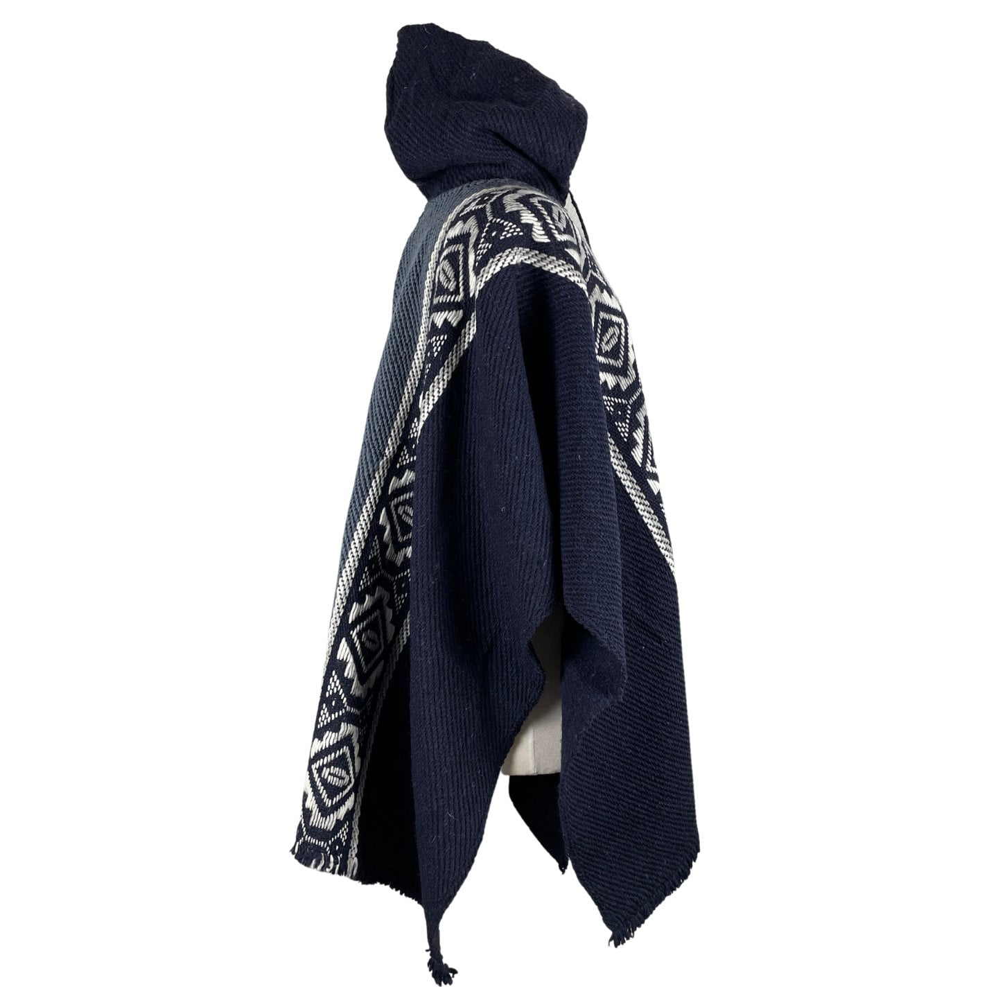 Weighted Hippie Hooded Sheep Wool Poncho | Navy Steel