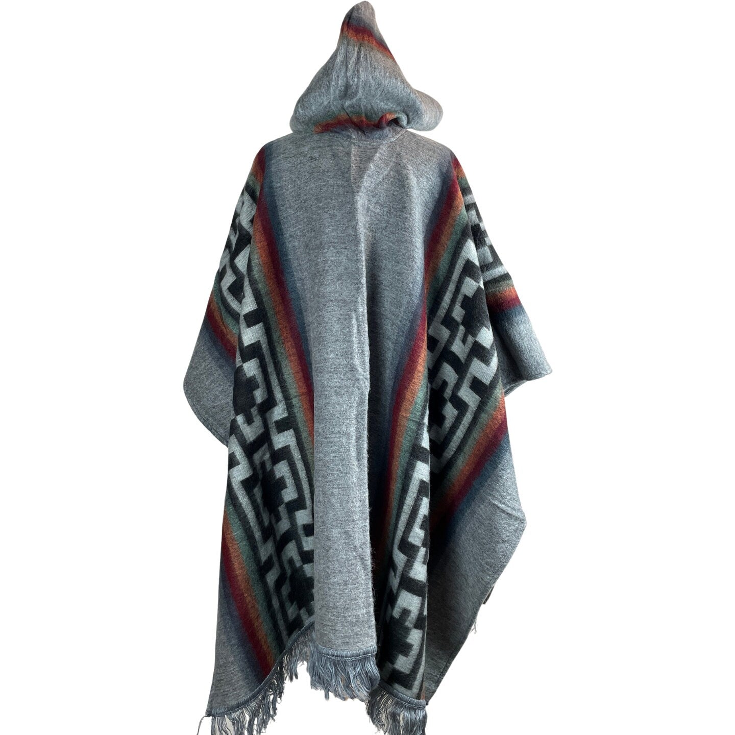 Warm Hooded Poncho Women | Gray Wine Orange