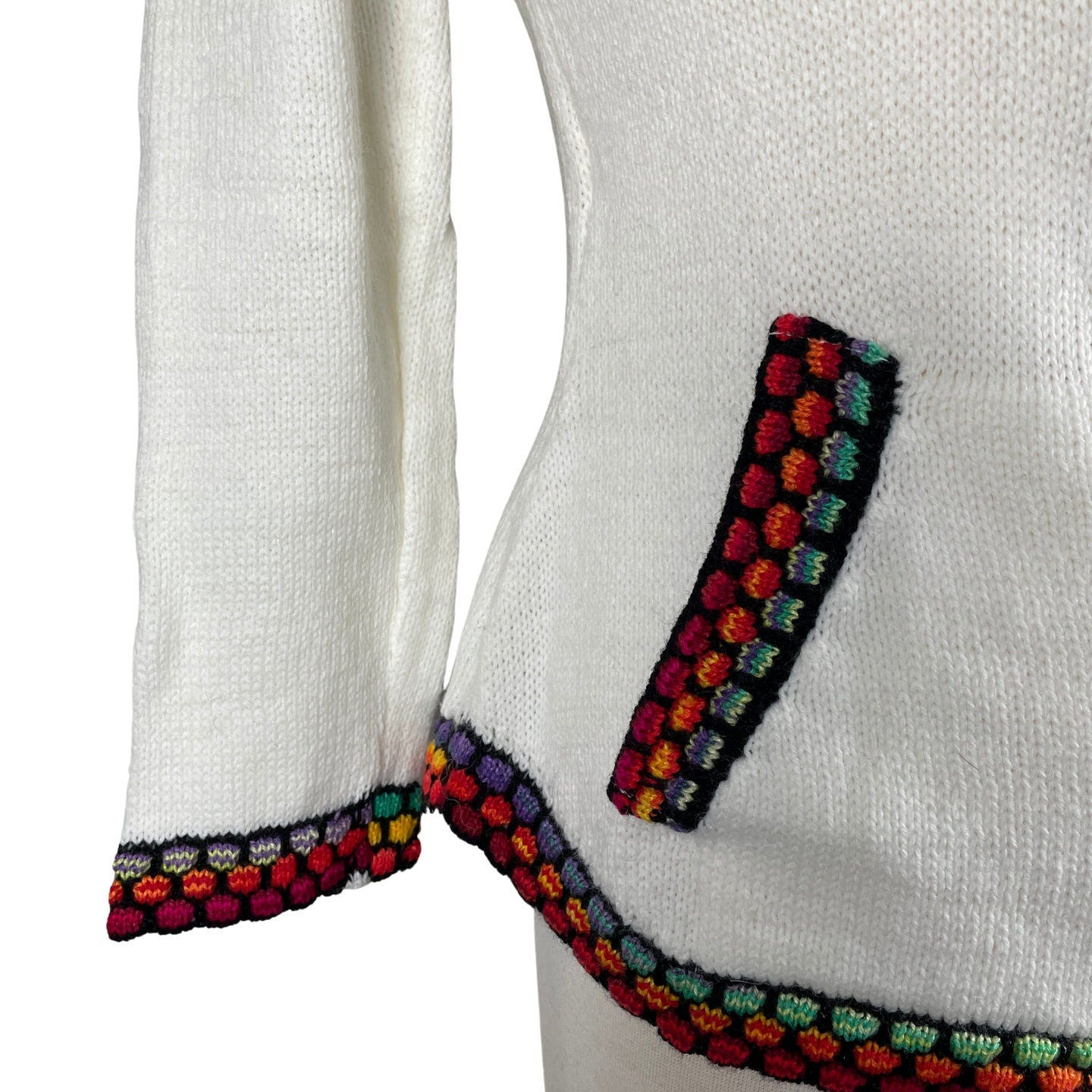 Soft Hooded Alpaca Women Sweater | White Colorful