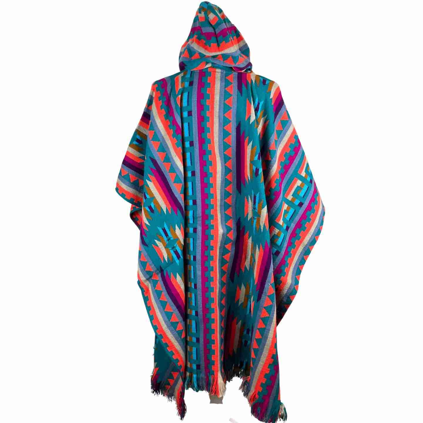 Stylish Hooded Poncho for Men - Rainbow Aqua Lake