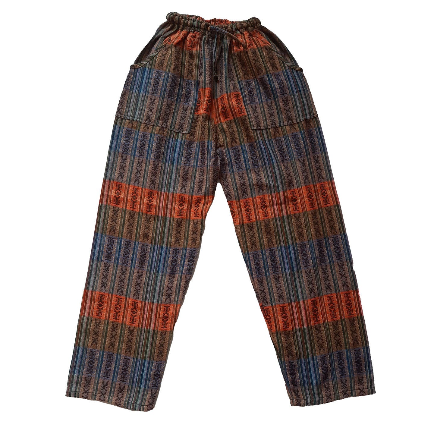 Pants Size M | Woven Mens Hippie Pants | Earthy Orange Womens Pants with 4 Pockets | Loungewear | Father's Day Gift