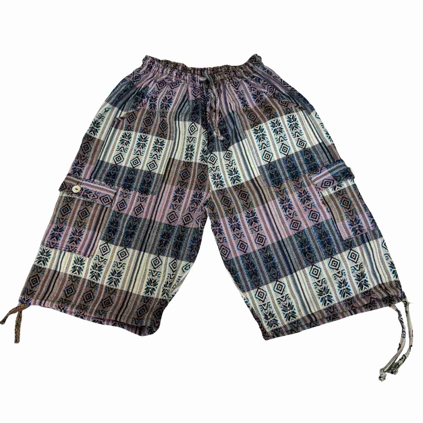 2XL Plus Size Boho Cargo Shorts – Unisex Festival Shorts, Handwoven Cotton