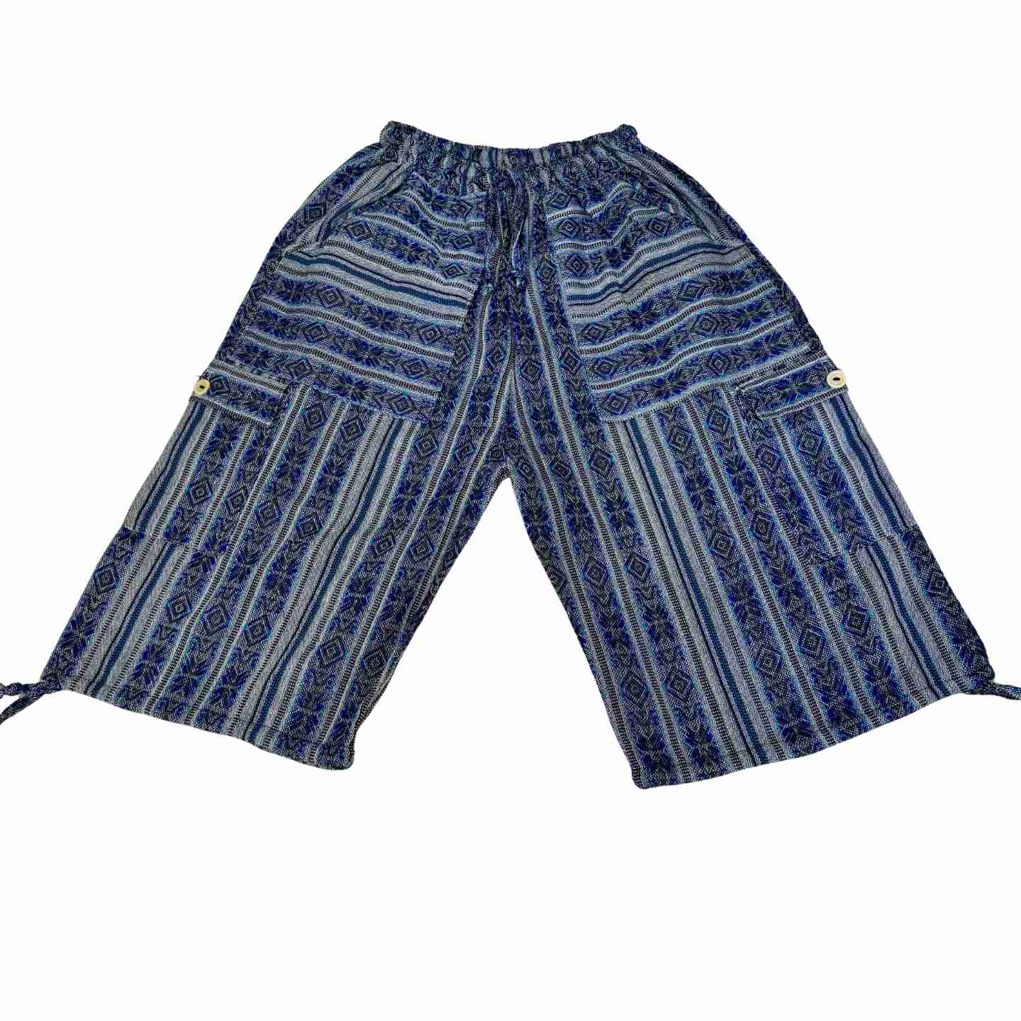 2XL Plus Size Boho Cargo Shorts – Unisex Baggy Festival Shorts, Handwoven Cotton, Earthy Patchwork Summer Wear, Relaxed Fit with Pockets