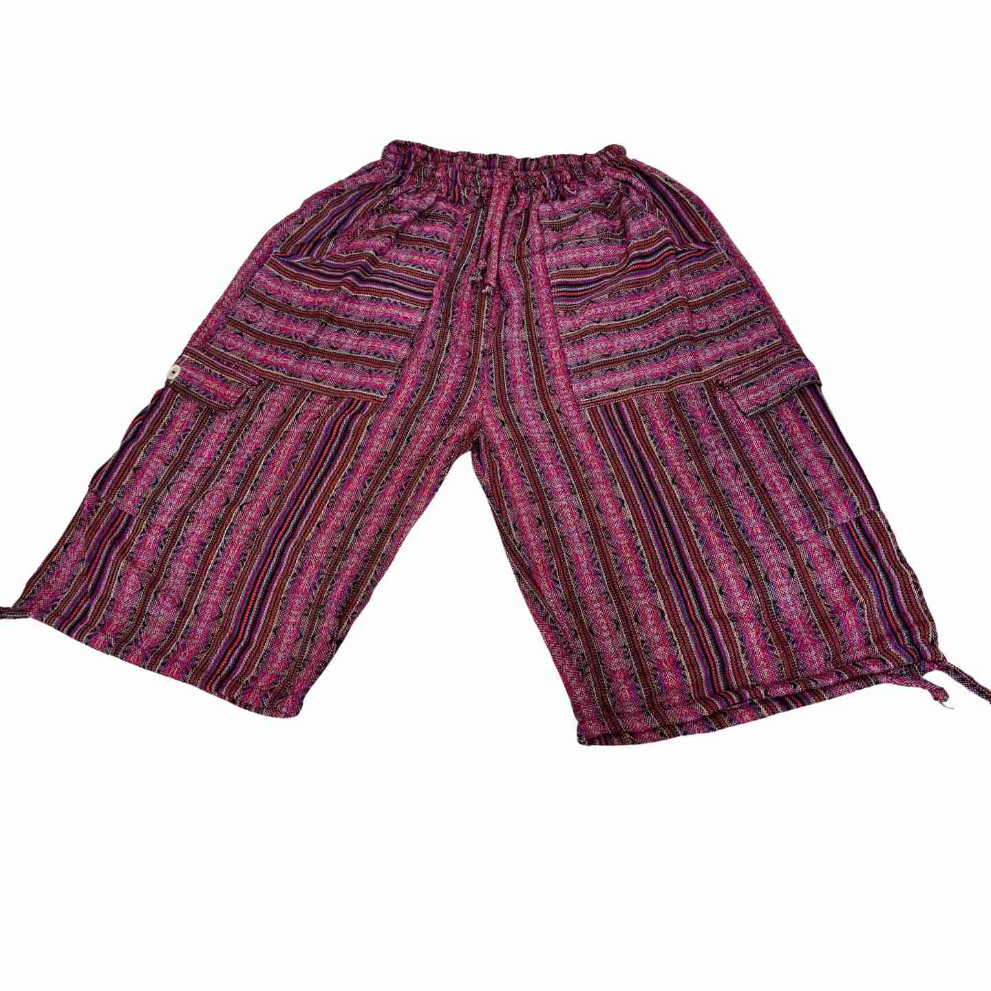 2XL Plus Size Boho Cargo Shorts – Unisex Baggy Festival Shorts, Handwoven Cotton, Earthy Patchwork Summer Wear, Relaxed Fit with Pockets