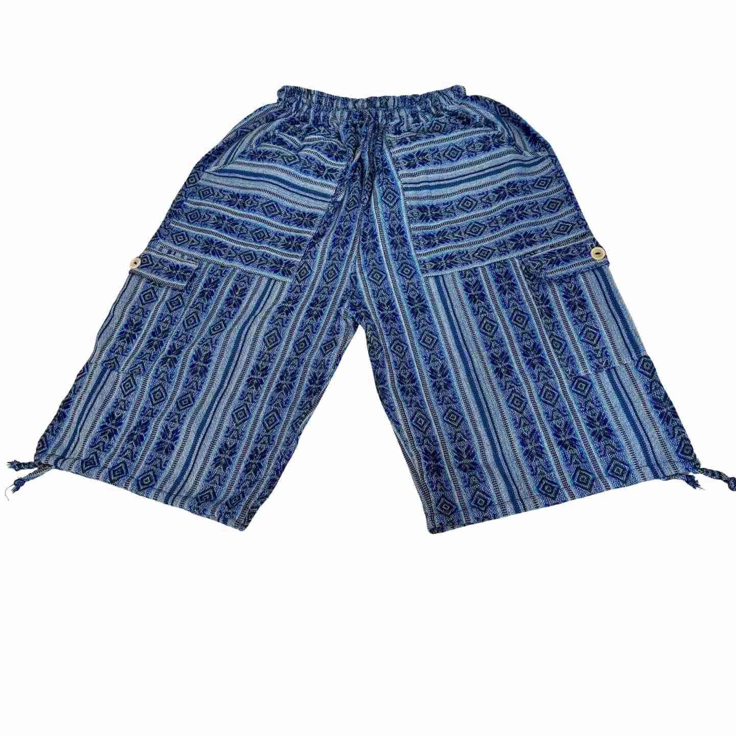 2XL Plus Size Boho Cargo Shorts – Unisex Baggy Festival Shorts, Handwoven Cotton, Earthy Patchwork Summer Wear, Relaxed Fit with Pockets