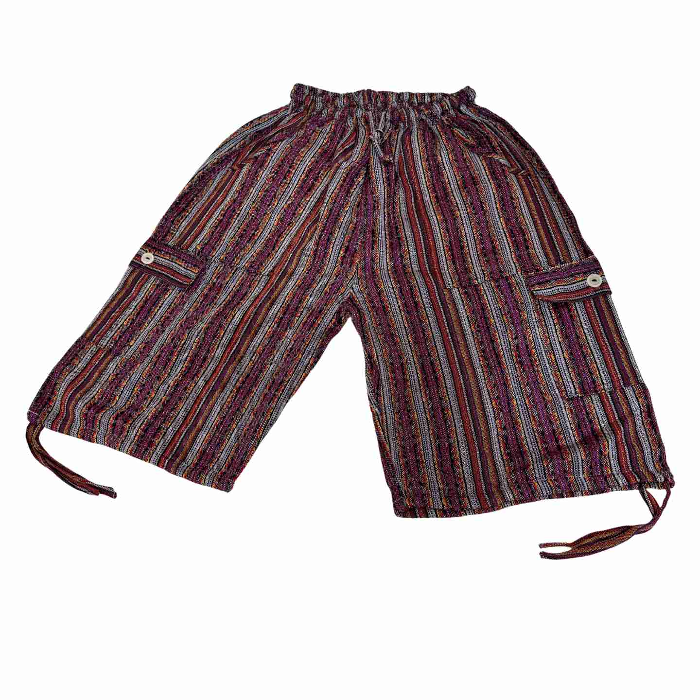 2XL Plus Size Boho Cargo Shorts – Unisex Baggy Festival Shorts, Handwoven Cotton, Earthy Patchwork Summer Wear, Relaxed Fit with Pockets