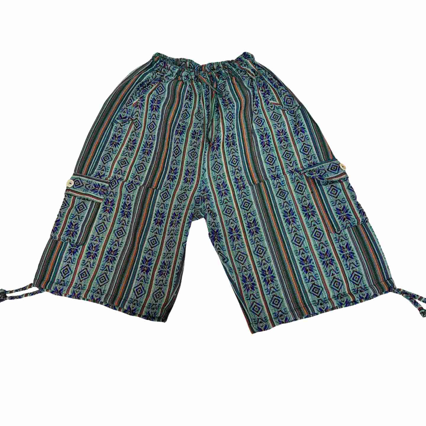 2XL Plus Size Boho Cargo Shorts – Unisex Baggy Festival Shorts, Handwoven Cotton, Earthy Patchwork Summer Wear, Relaxed Fit with Pockets