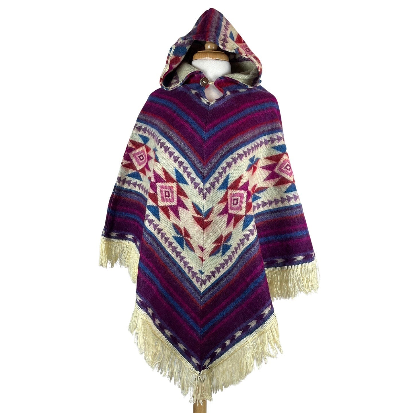 V-Shaped Alpaca Hooded Poncho | Lightweight Soft Woman's Poncho | Hippie Man Poncho | Purple Beige