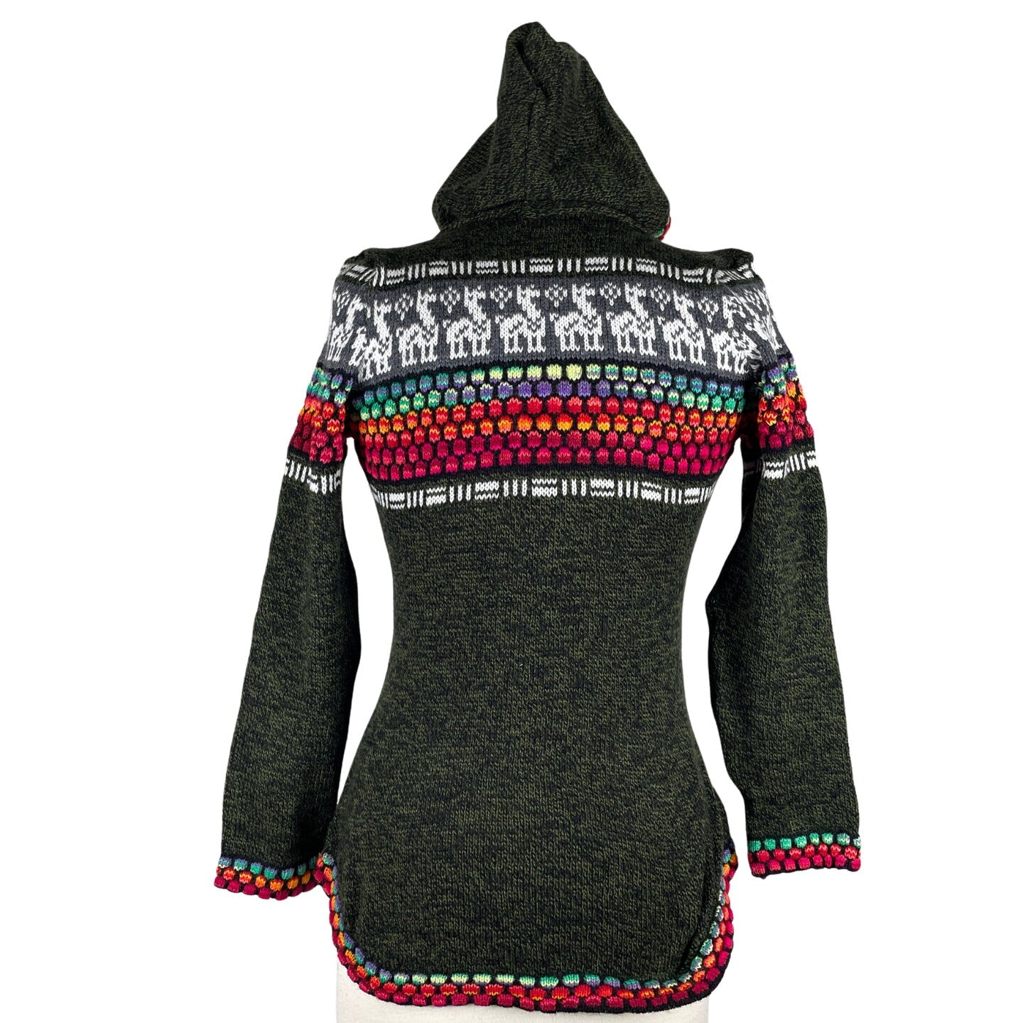 Soft Hooded Alpaca Sweater | Olive Colorful