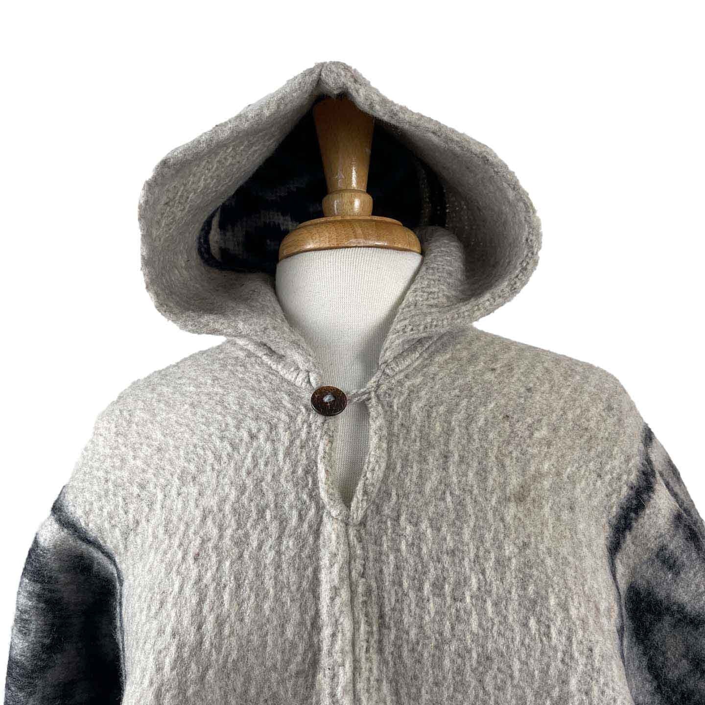 Hooded Wool Poncho Men & Women | Beige Black