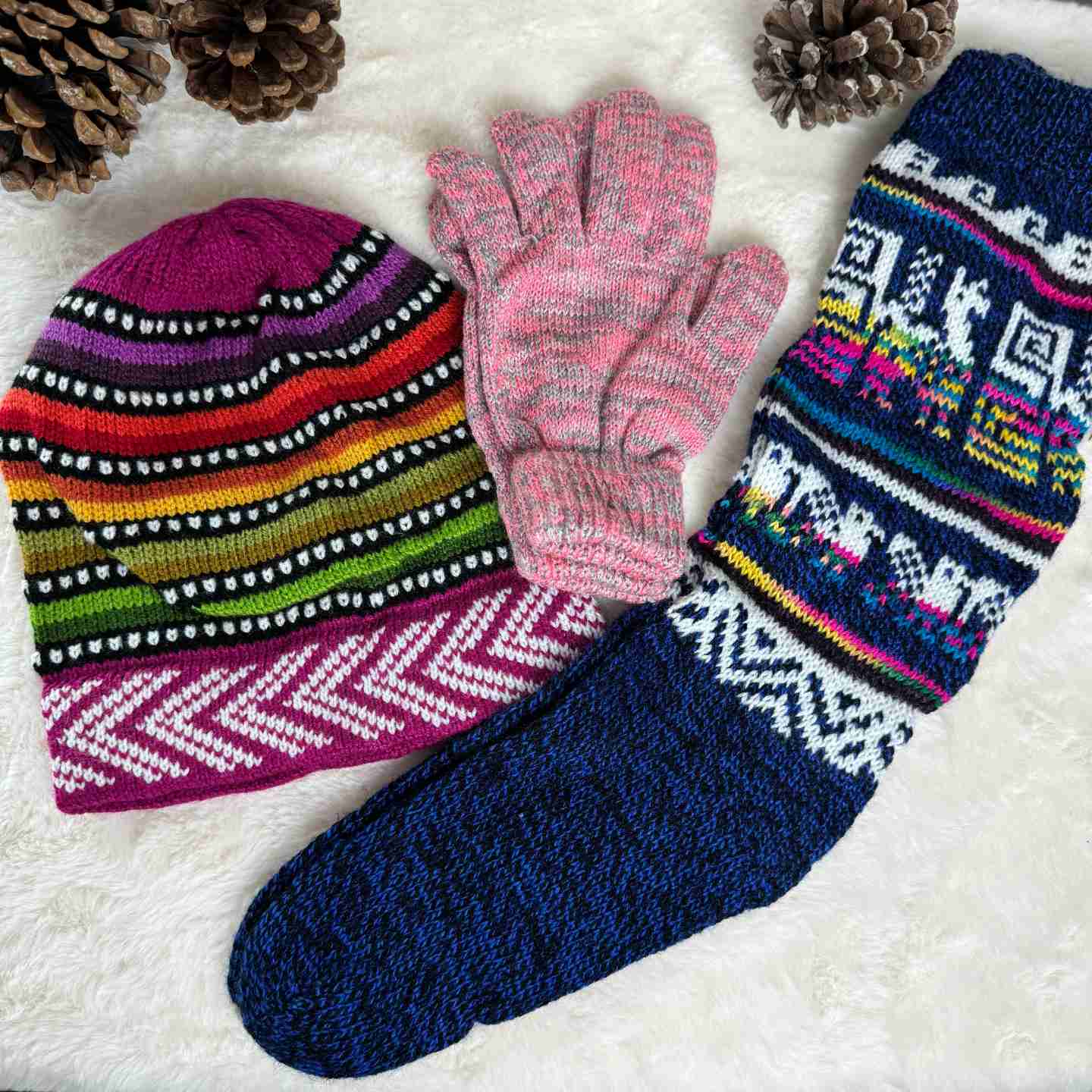 Woven Winter Bundle Hat Gloves and Socks Gift Set