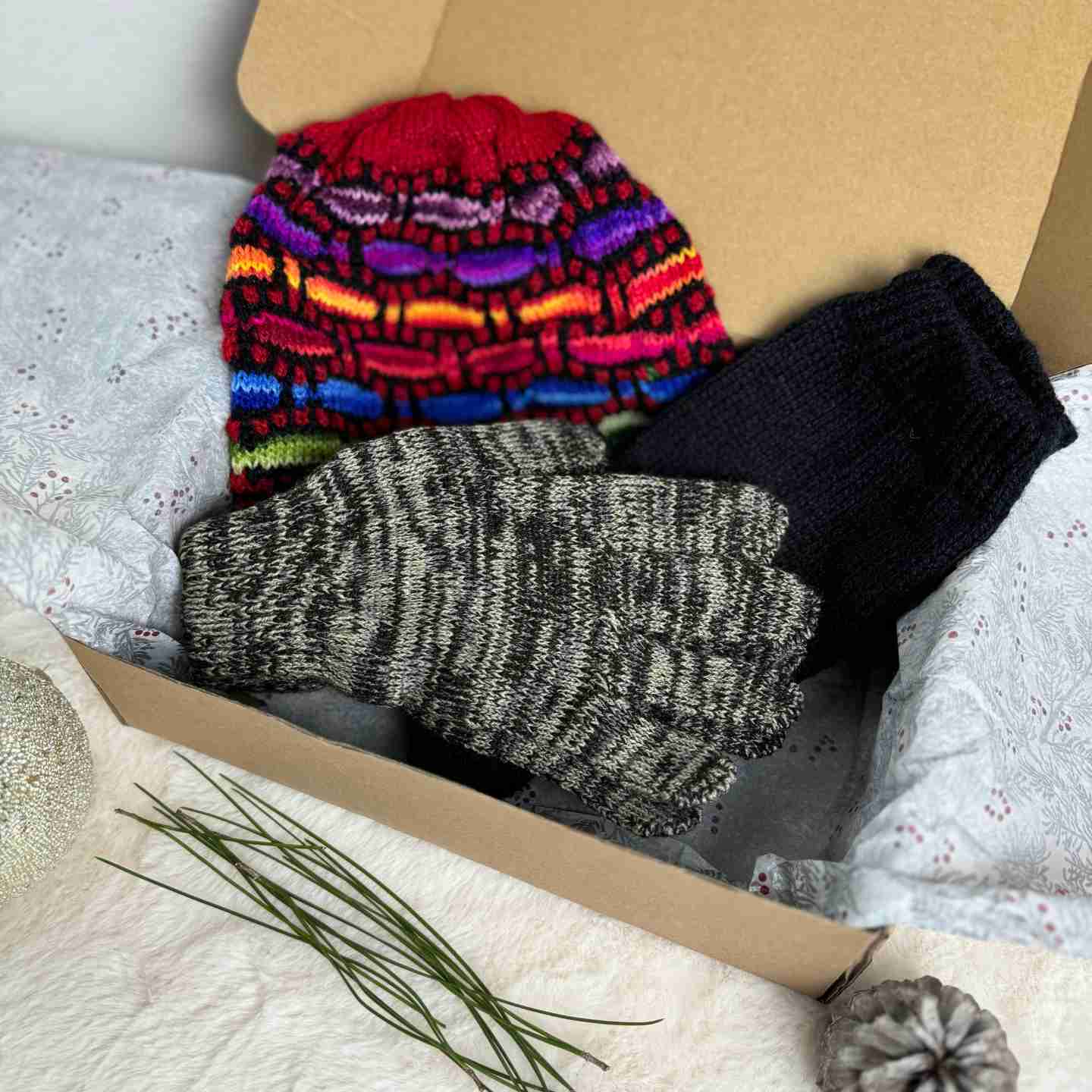 Woven Winter Bundle Hat Gloves and Socks Gift Set