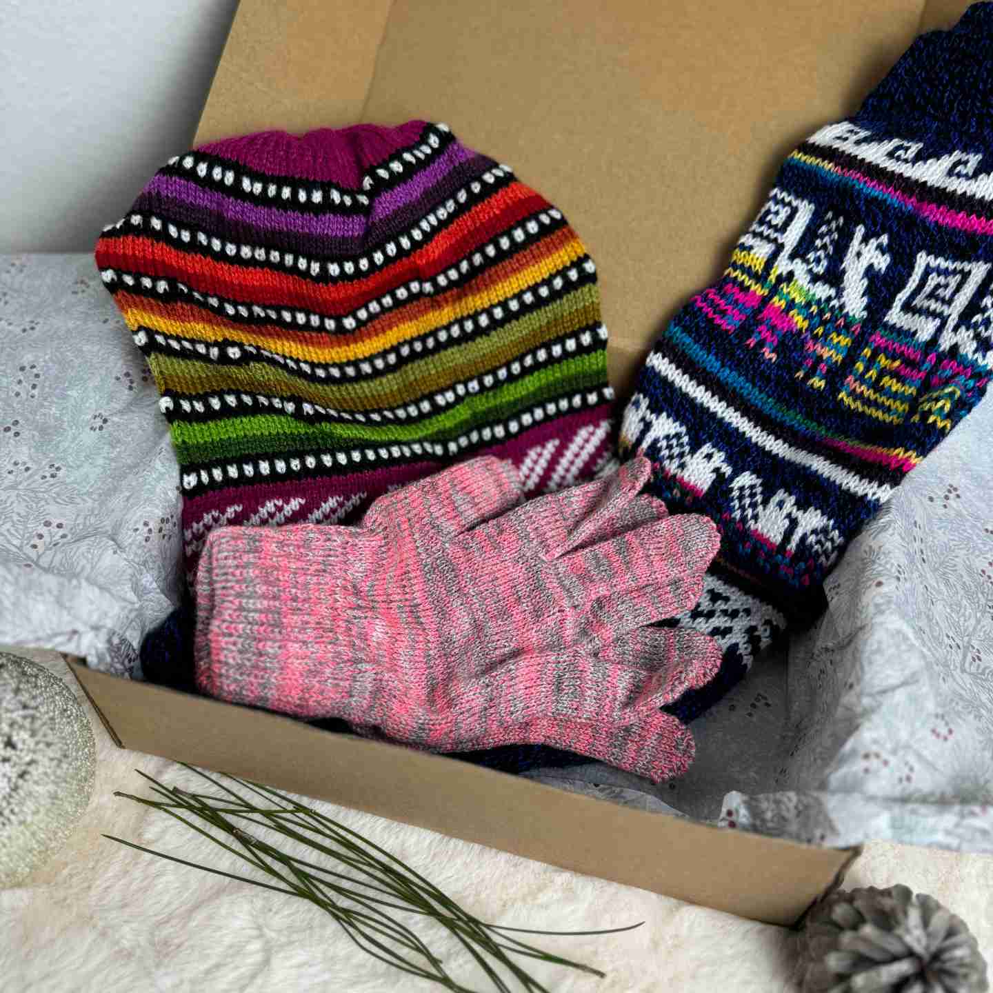 Woven Winter Bundle Hat Gloves and Socks Gift Set