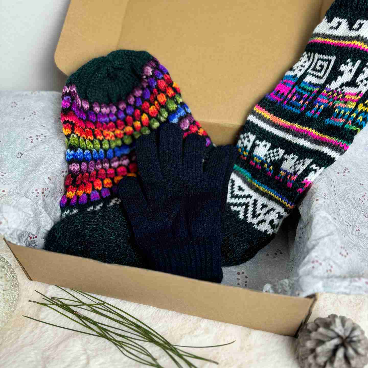 Woven Winter Bundle Hat Gloves and Socks Gift Set