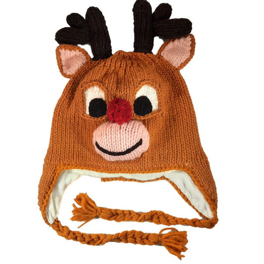 Reindeer Fleece Beanie Hat for Kids and Adults