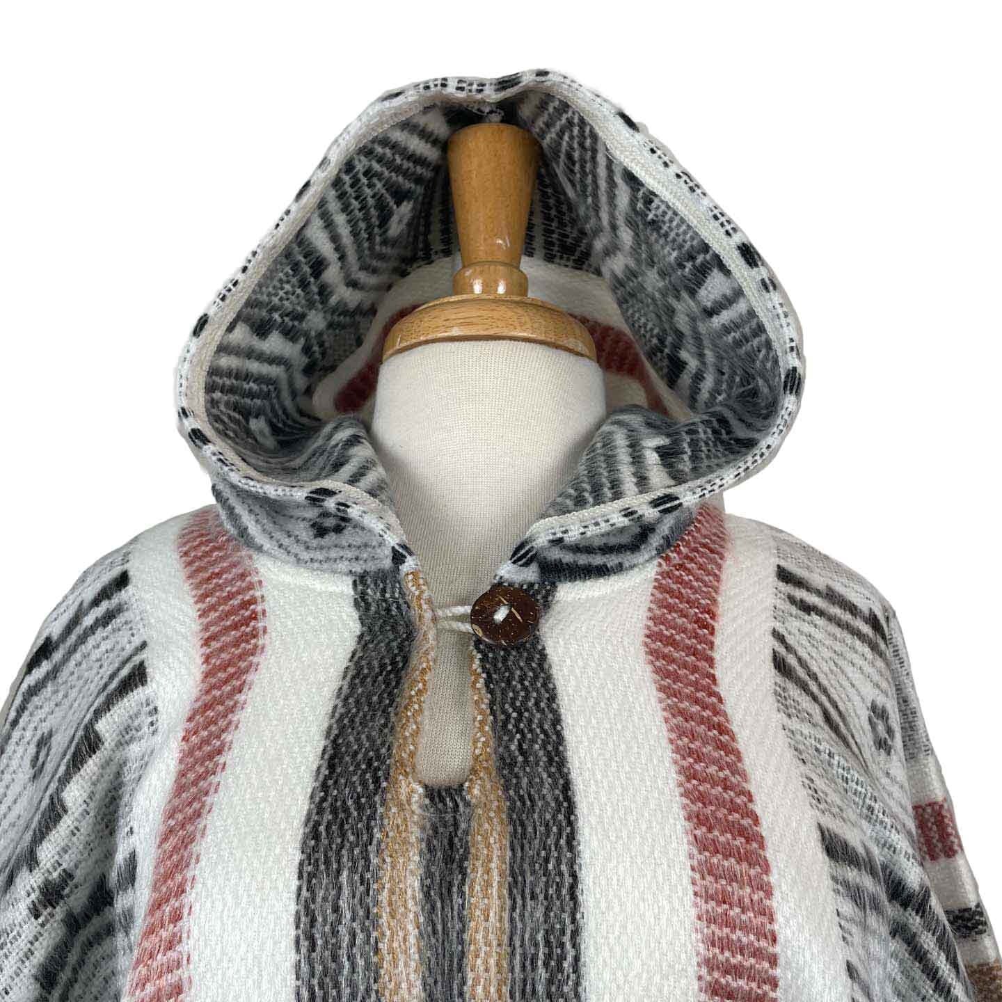 Soft Unisex Hooded Poncho | White Red Tan