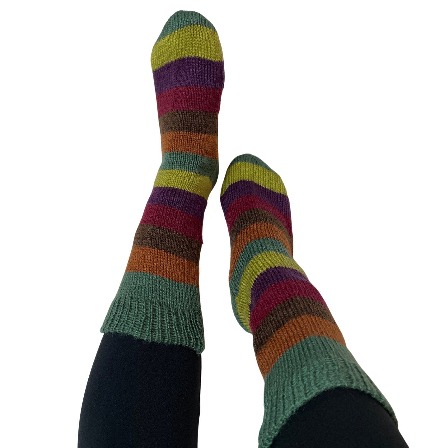 Winter Knitted Mid-Calf Socks | Striped Socks | Size 6-8 US Adult Socks