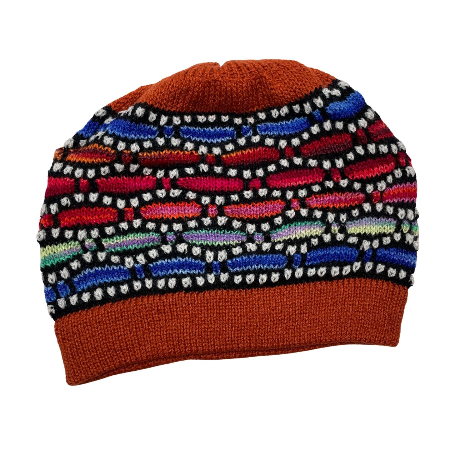 Multicolored Hand Knit Alpaca Beanie Hat