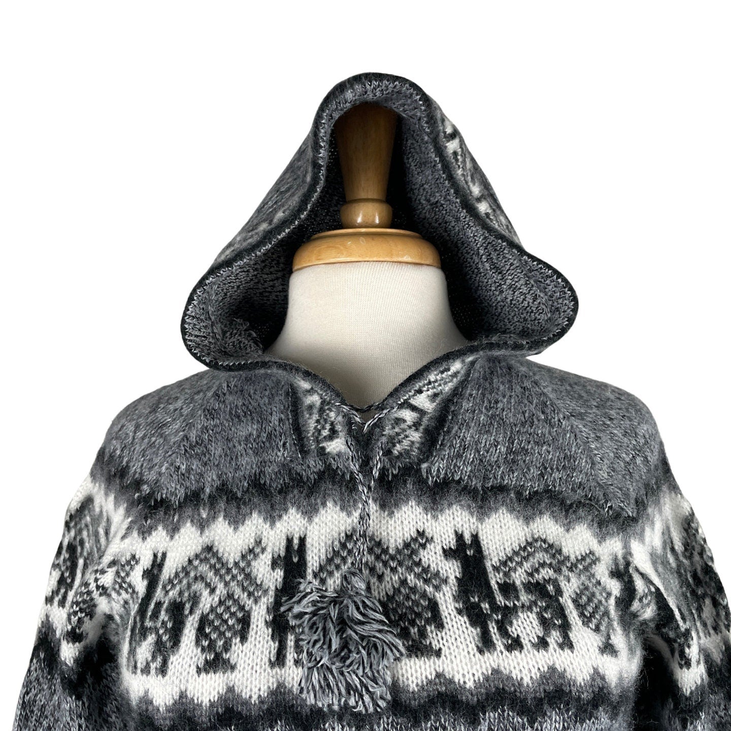 Soft Hooded Alpaca Sweater | Dark Gray White