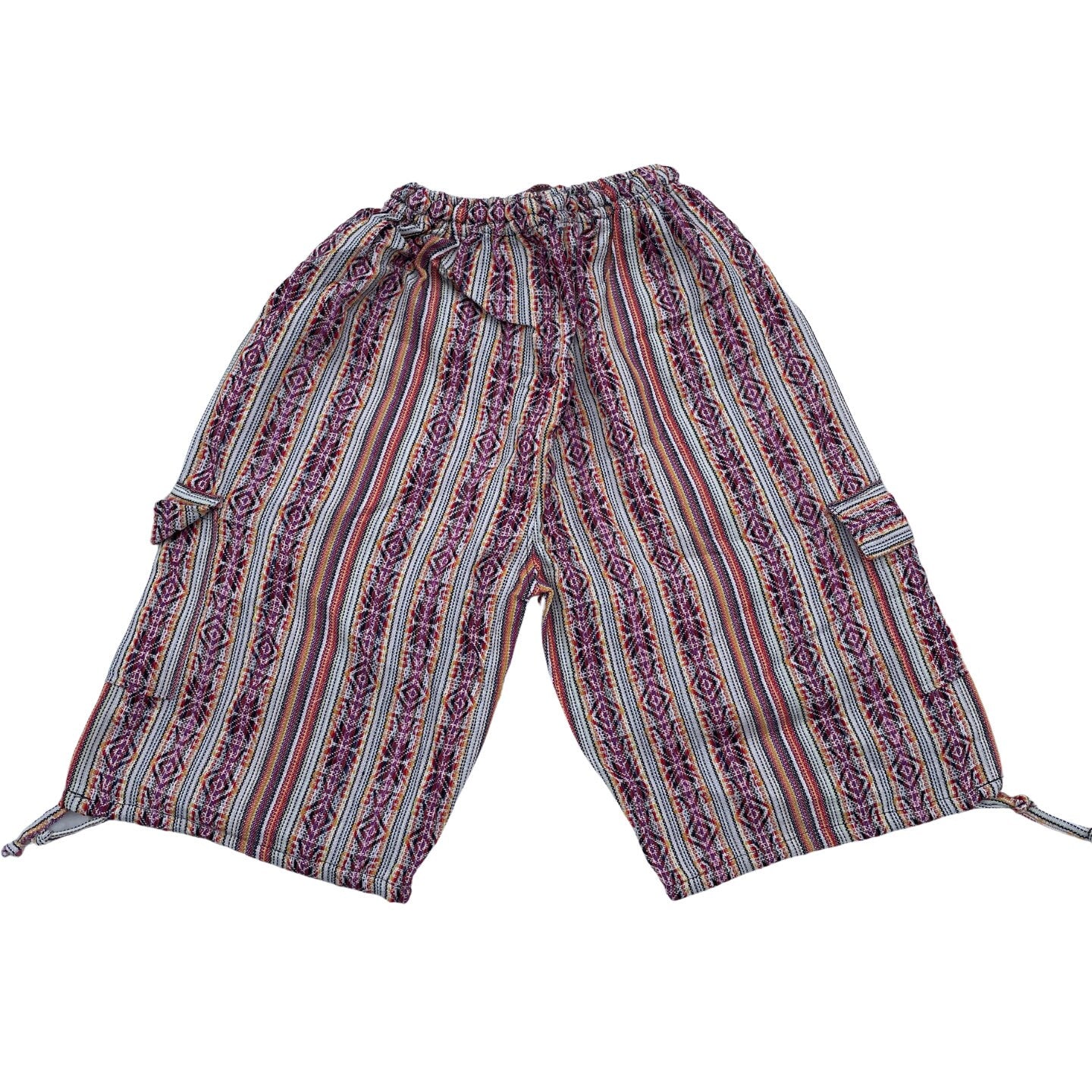 Unisex Woven Boho Cargo Shorts Size L | Hippie Shorts | Tribal Shorts | White Purple Orange