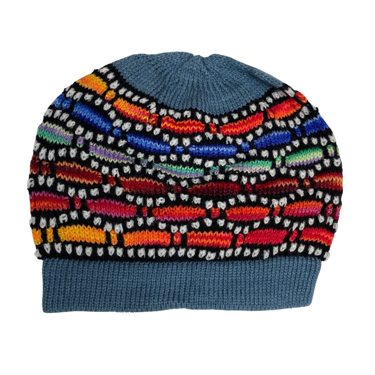 Multicolored Hand Knit Alpaca Beanie Hat