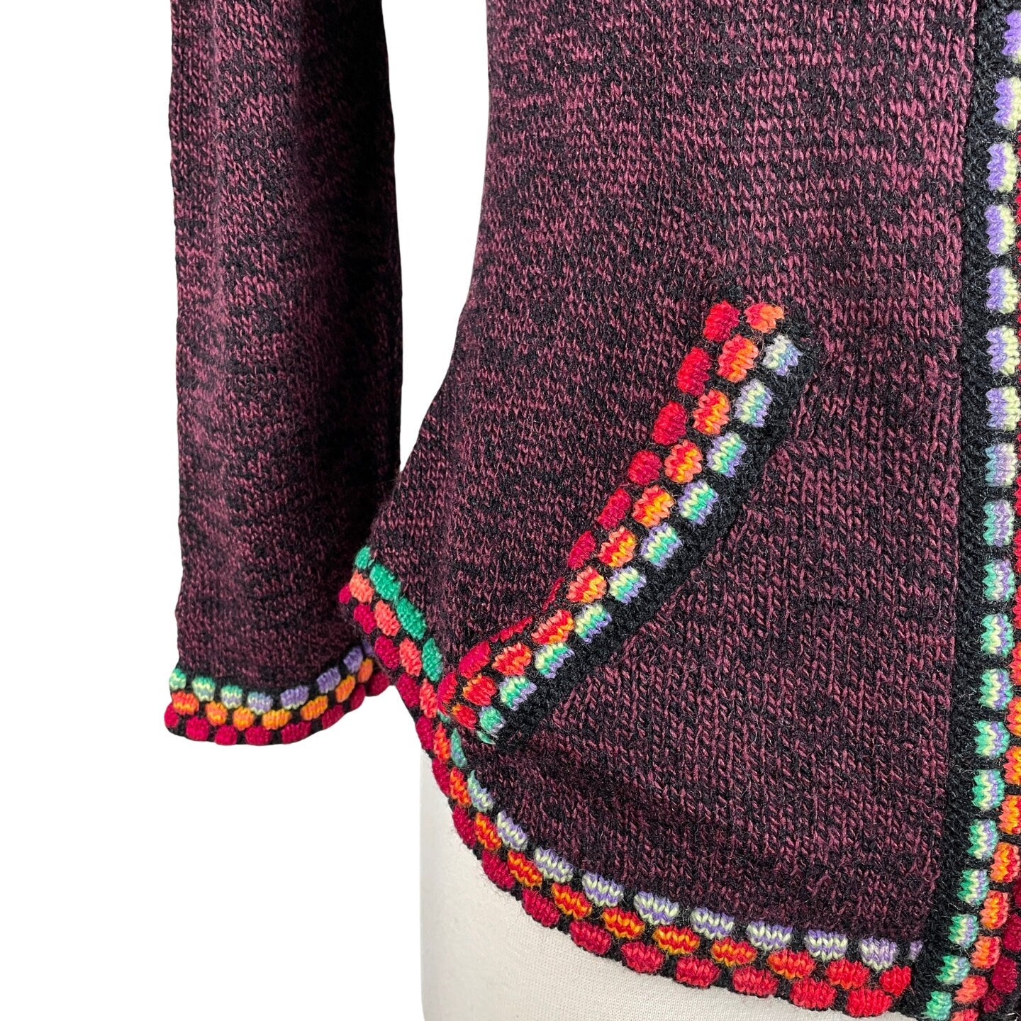 Comfy Soft Hooded Alpaca Sweater | Burgundy Colorful