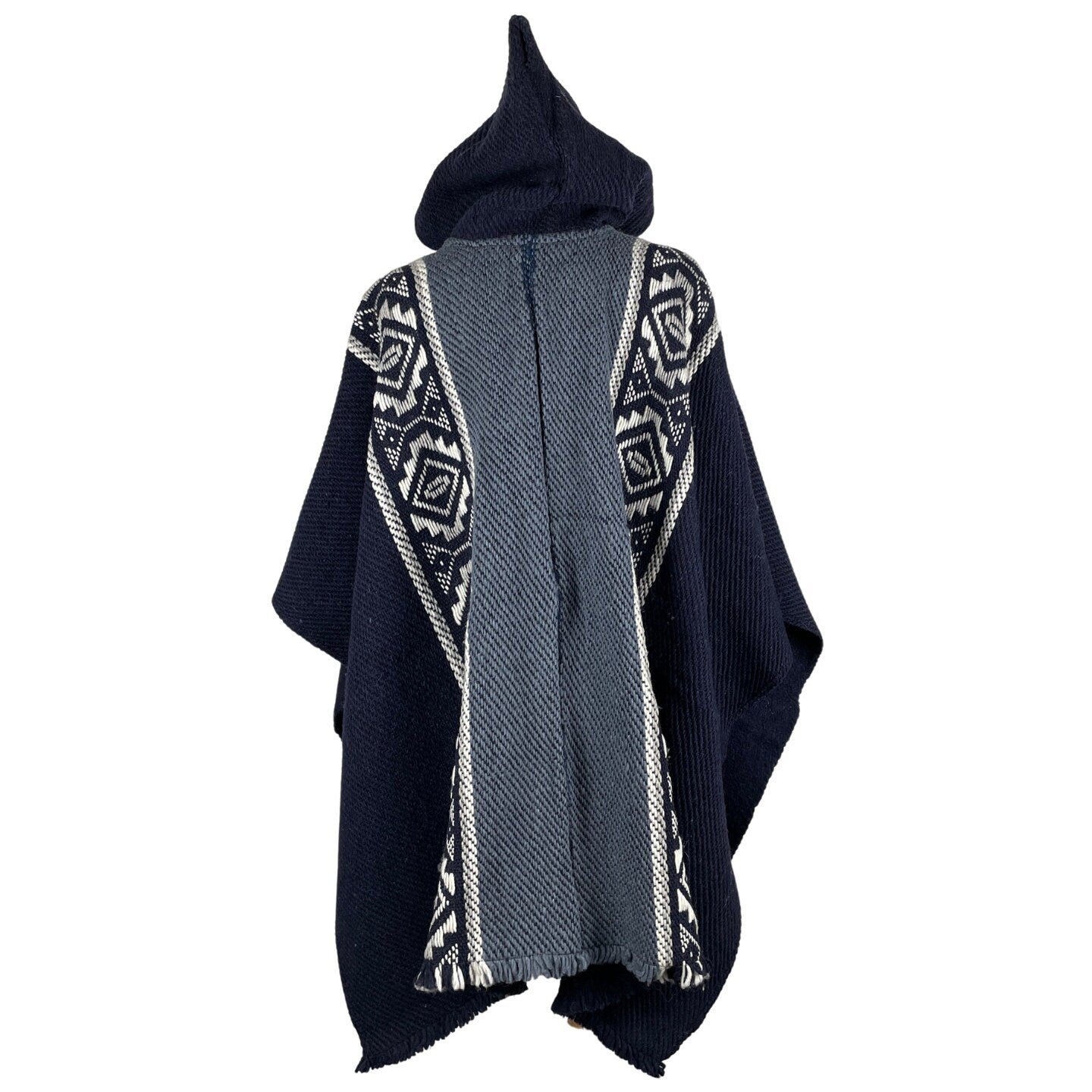 Weighted Hippie Hooded Sheep Wool Poncho | Navy Steel