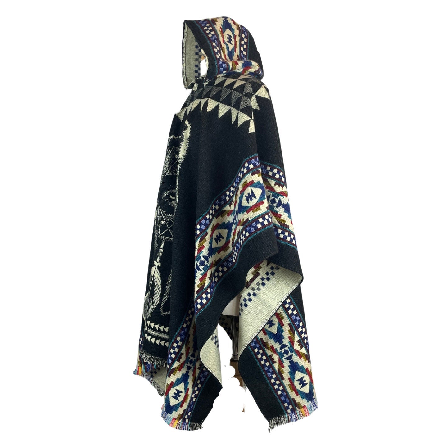 Wolf Dreamcatcher Hooded Poncho | Black Blue