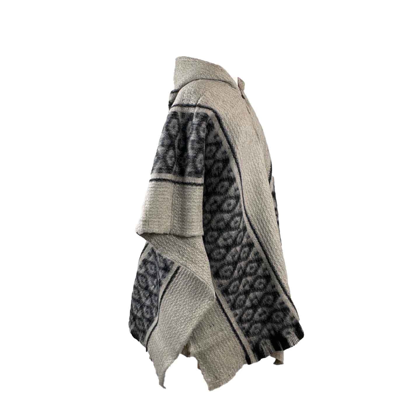 Hooded Wool Poncho Men & Women | Beige Black