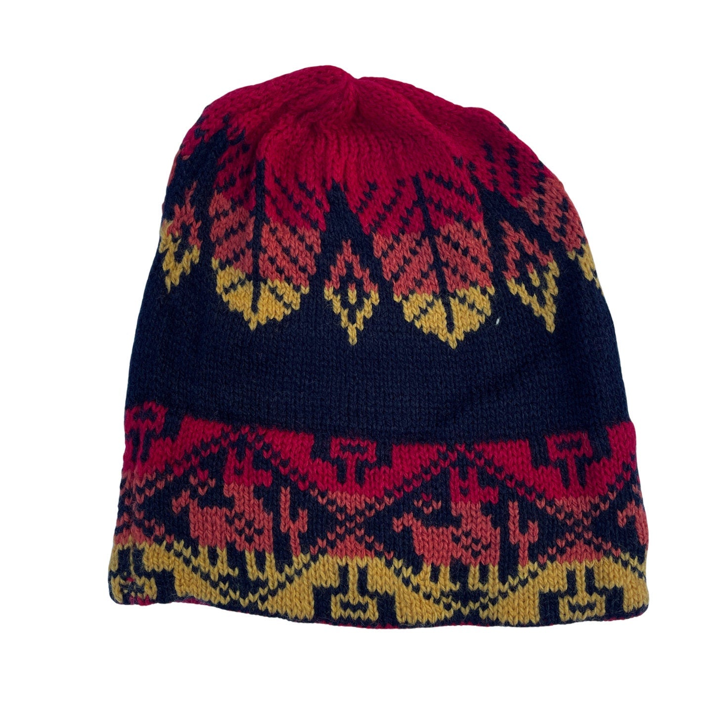 Soft Knitted Alpaca Beanie Hat | Red Navy