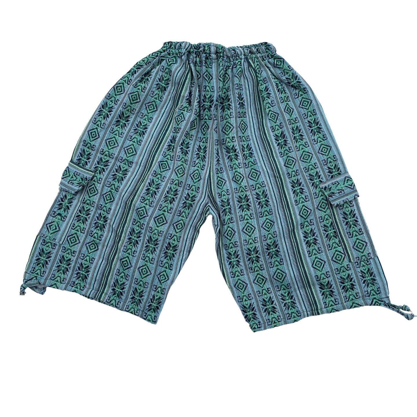 Unisex Woven Boho Cargo Shorts Size L | Gecko Green Black