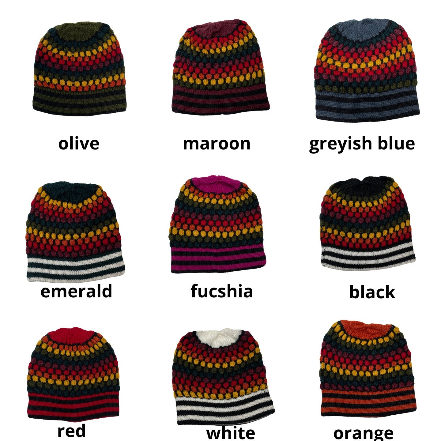 Colorful Knitted Alpaca Beanie Hat One Size
