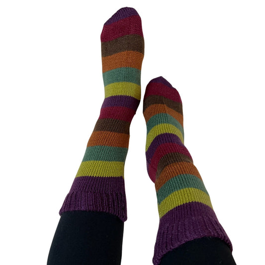 Winter Knitted Mid-Calf Socks | Striped Socks | Size 6-8 US Adult Socks