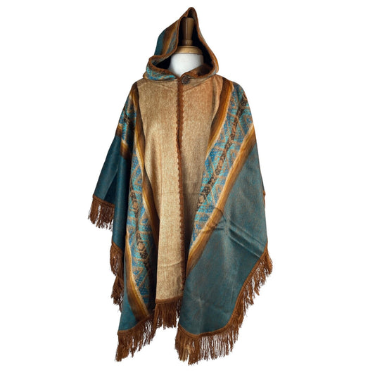 Open Unisex Hooded Poncho |  Peanut Teal