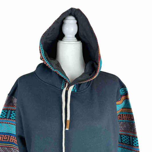 Warm Soft Unisex Cotton Hooded Pullover Size M | Blue Turquoise Orange