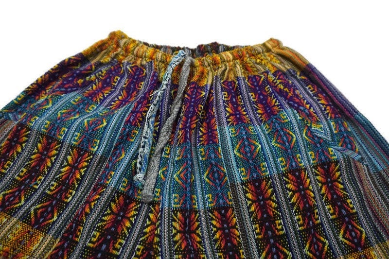 Mens Cotton Bohemian Cargo Shorts Size M | Yellow Purple Hippie Shorts | Boho Clothing for Women | Mother's Day Gift
