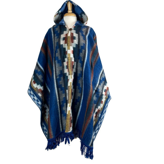Warm Hooded Poncho Women & Men | Royal Blue Gray