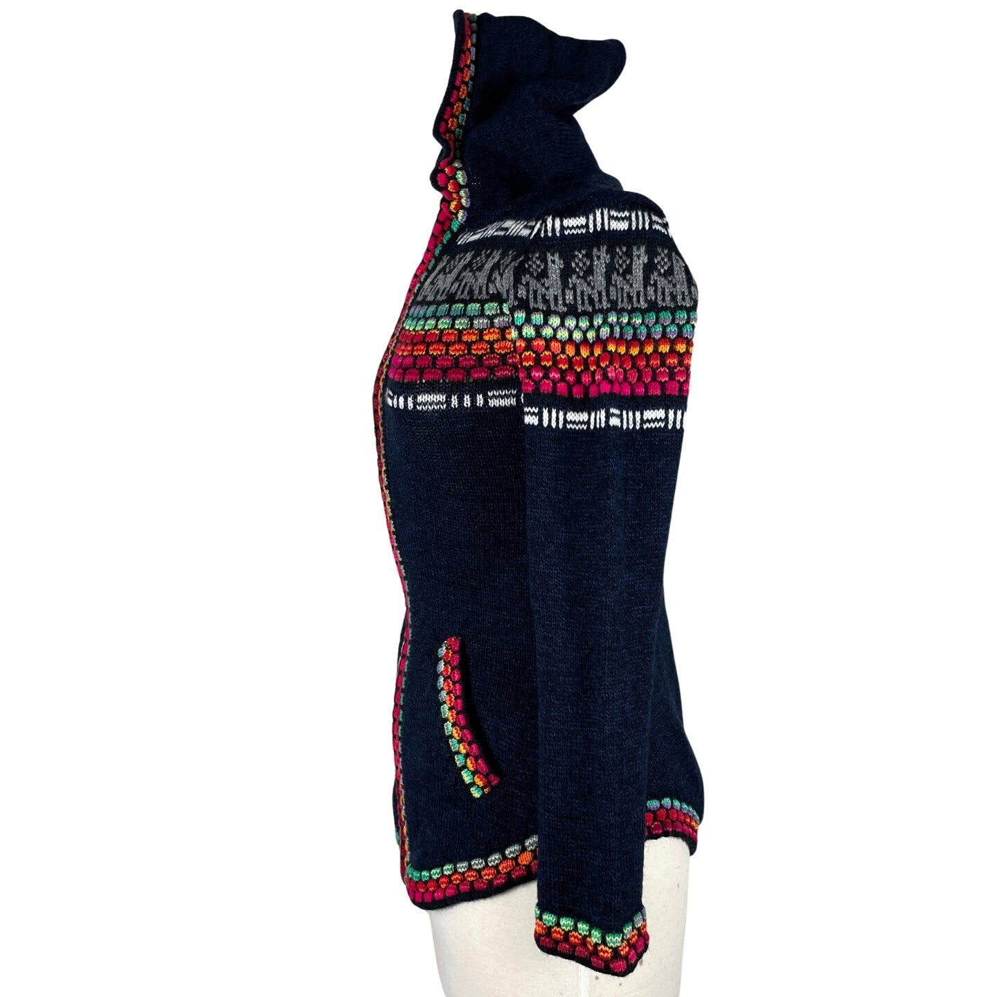 Soft Hooded Alpaca Sweater | Navy Colorful