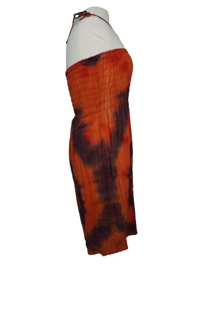 Orange Brown Tie Dye Dress Size S | Hippie Dress | Boho Tribal Dress | Halter Gauze Dress | Summer Outfits | Elastic Top Dress |