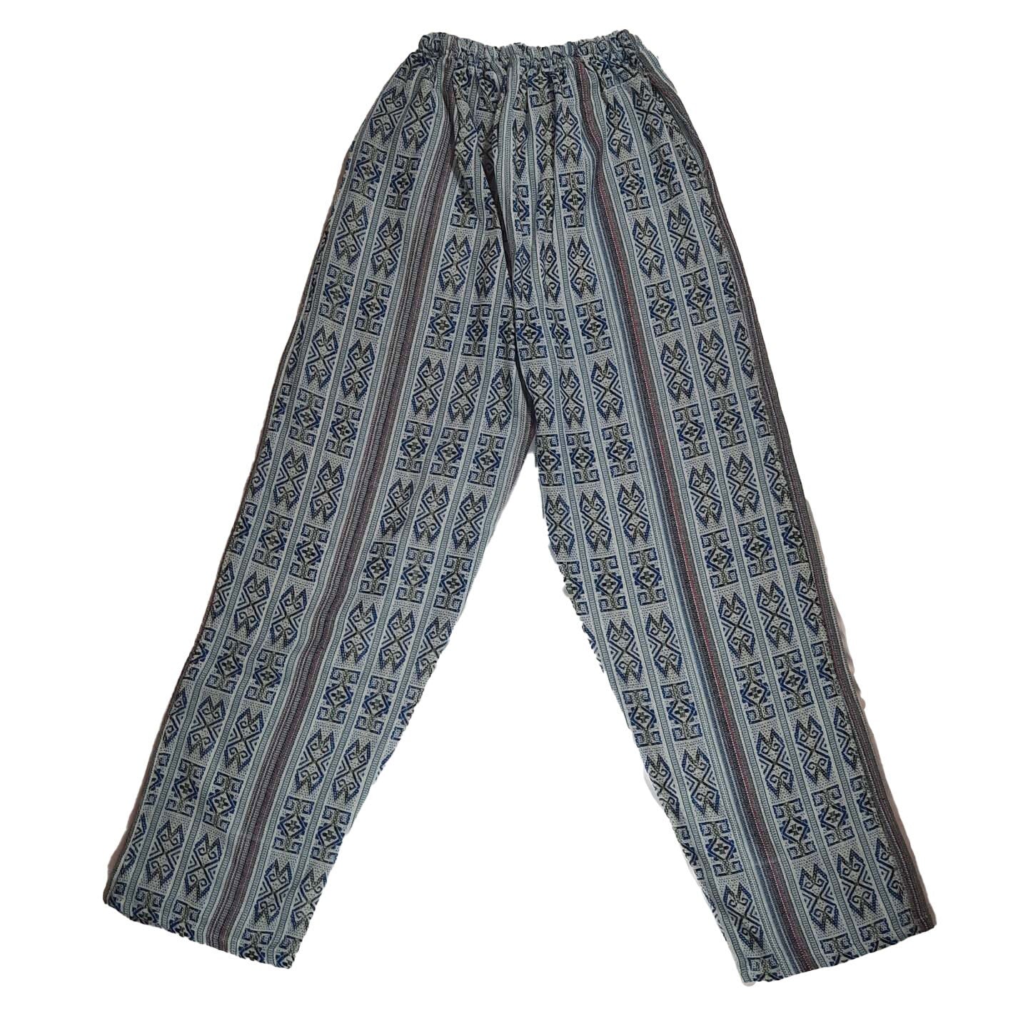 Boho Pants with Hidden Pockets Size XL | Blue White Teal