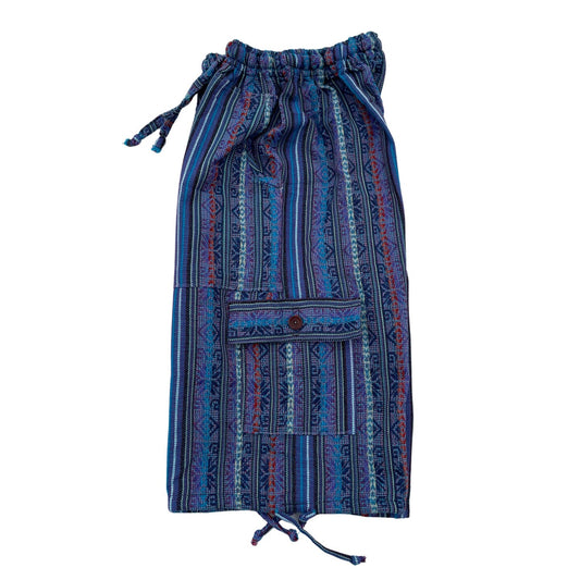 Unisex Woven Boho Cargo Shorts Size L | Hippie Shorts | Tribal Shorts | Blue Perennial Lilac