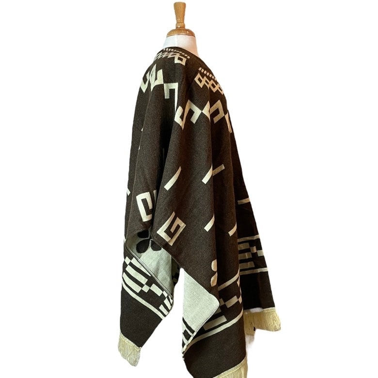 Hippie Alpaca Poncho | Dark Brown Beige