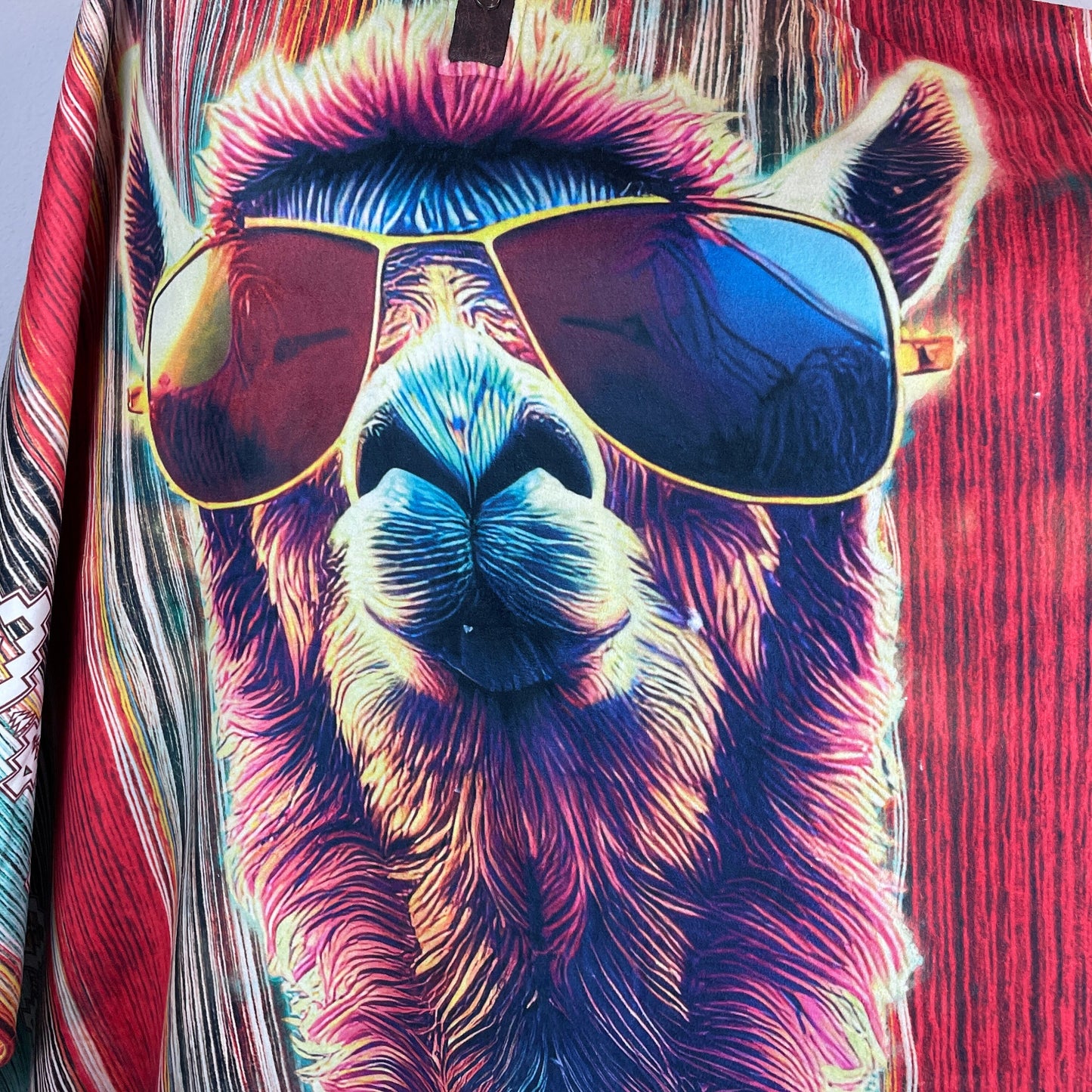 Colorful Llama Wearing Glasses Sherpa Hooded Poncho