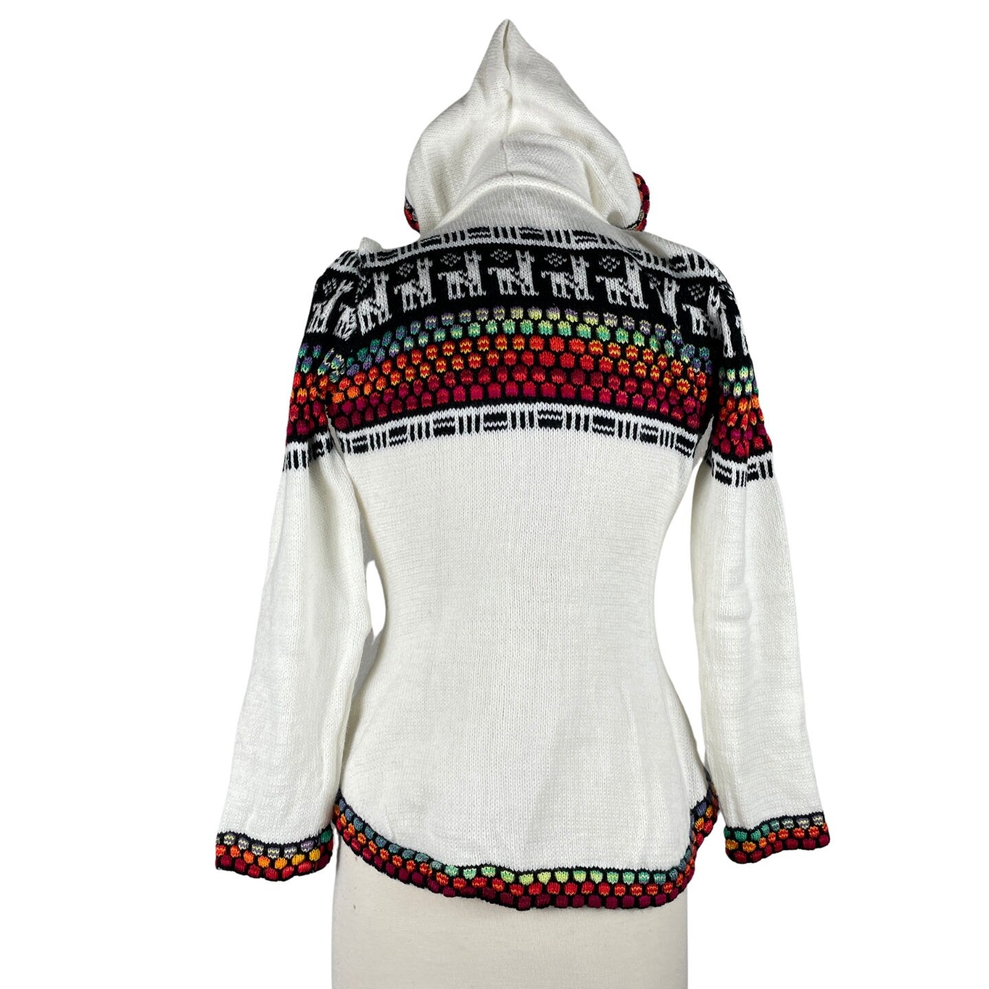 Soft Hooded Alpaca Sweater | Zipper Cardigan for Women | Lightweight Winter Jumper | Warm Knitted Fitted Sweater | White Colorful