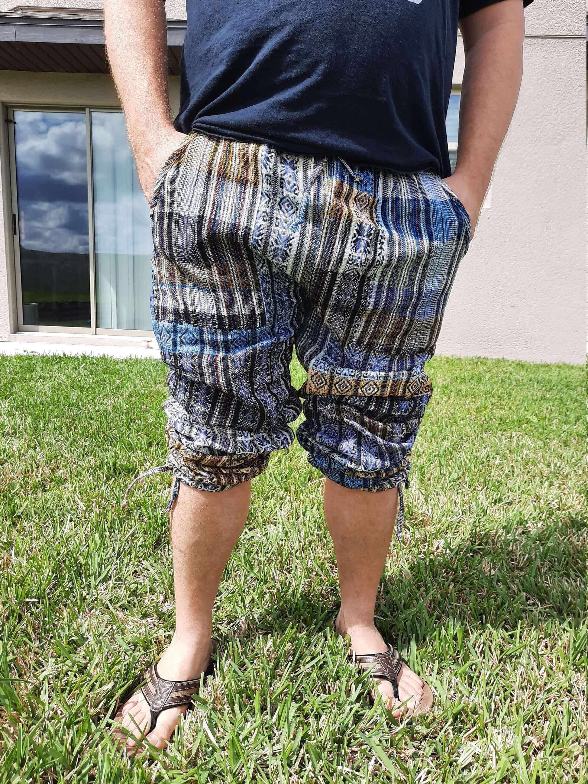 Pants Size M | Hippie Pants | Men Pants with Pockets | Comfy Pants | Yellow Blue | Lounge Wear | Father's Day Gift