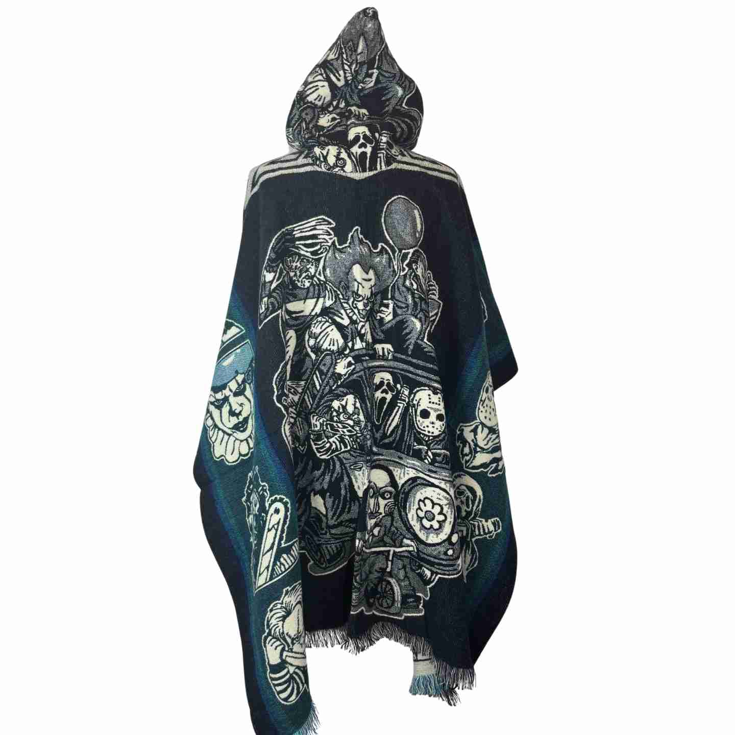 Halloween characters, scary faces, hooded poncho for women and men